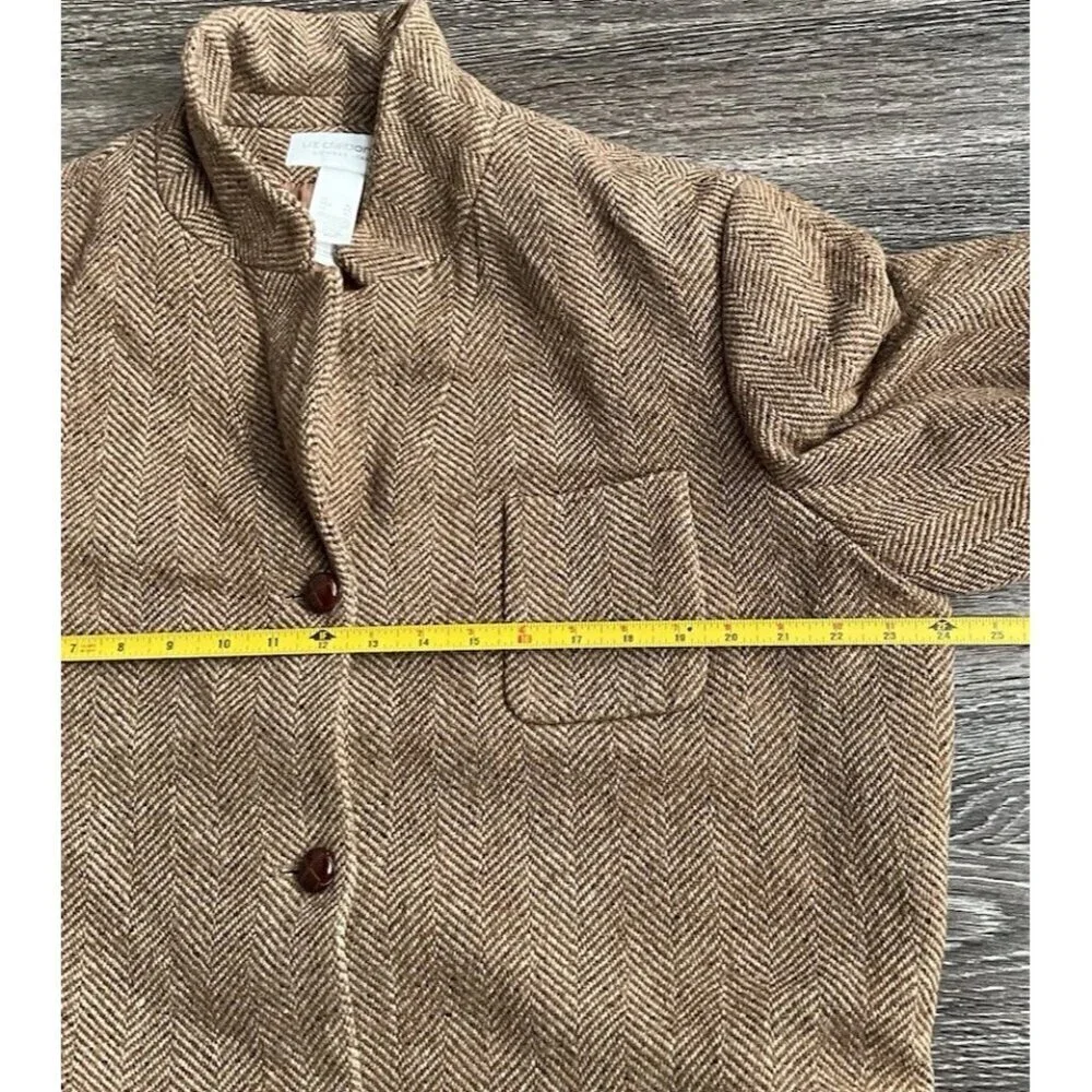 Liz Claiborne Vintage Women’s 14 Tan Charcoal Wool Bl Chunky Tweed Blazer Jacket